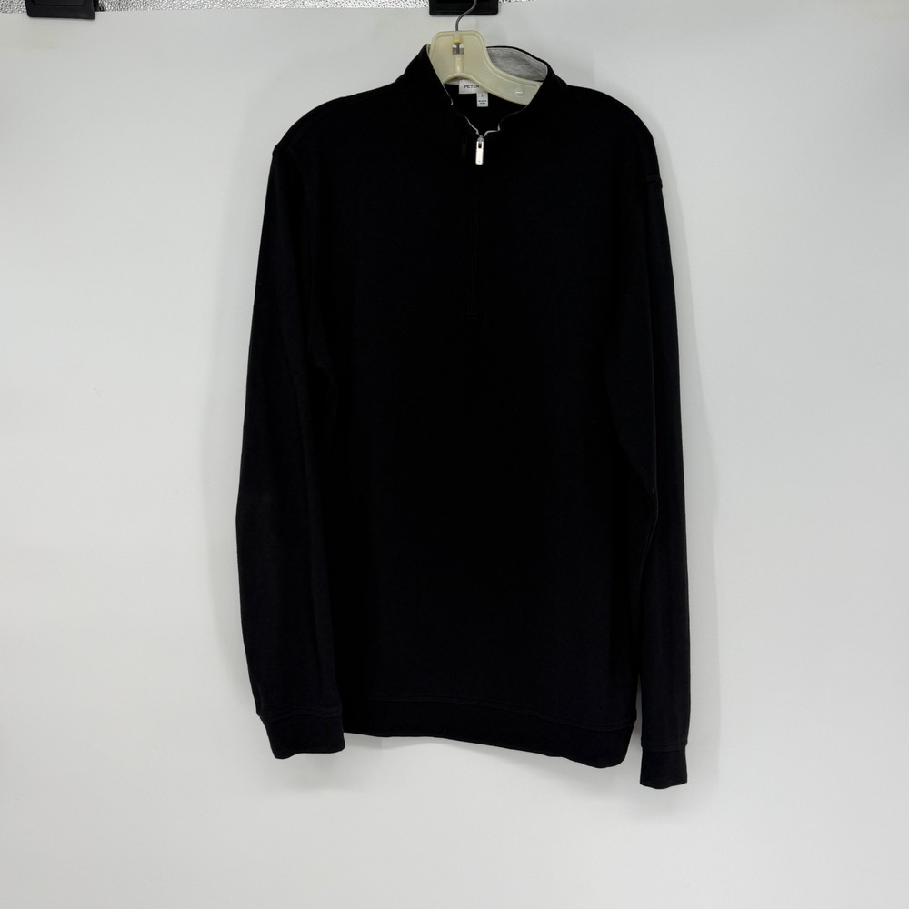 Peter Millar Large Black 1/4 Zip Pullover Organic Cotton Modal Sweater L Golf